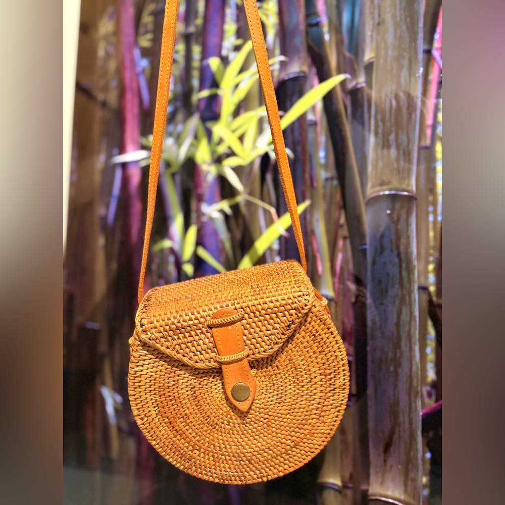 Handwoven rattan crossbody bag